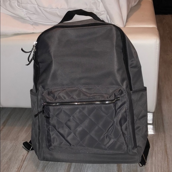 grey quilted backpack